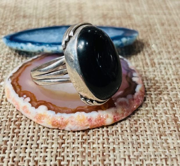Bague en argent 925 et obsidienne BO2